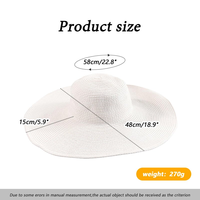 TOPWEL Women's Large Wide Brim Floppy Sun Hat Beautiful Solid Color Beach Sun Visor Shade Straw Hat Cap Summer Beach Hat White - Image 2
